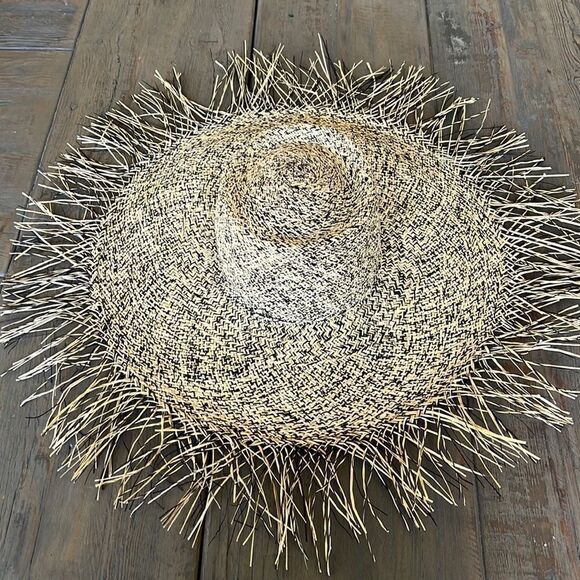 Anthropologie Accessories - Anthropologie Wide Frayed Straw Hat Size S